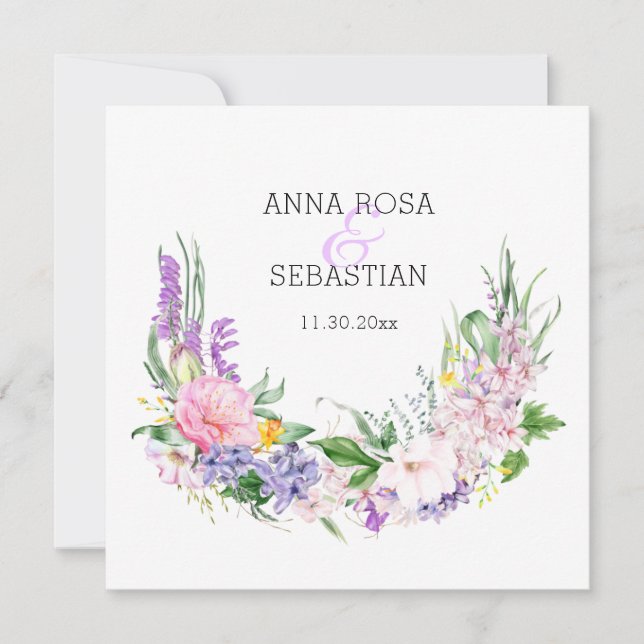 Convite *~* Flores AR15 QR RSVP Boho Casamento (Frente)