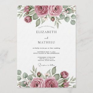 Convite Flores Artísticas Casamento Bloom Rosa Empoeirada