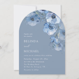 Convite Flores Artísticas de Aquarela Azul Casamento Casua