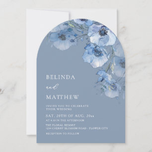 Convite Flores Artísticas de Aquarela Azul Casamento Casua
