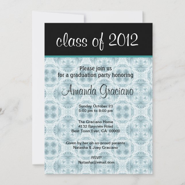 Convite Flores Azuis Aqua de Graduação 2012 (Frente)