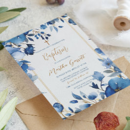 Convite Flores Azuis Batismo Floral