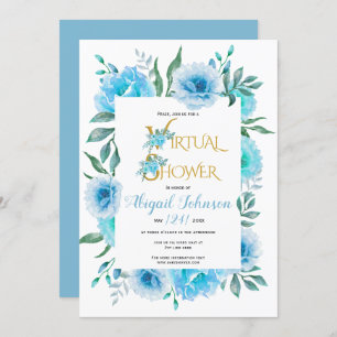 Convite Flores azuis, bebê virtual ou chá de panela