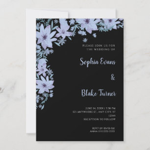Convite Flores Azuis Bonitas Casamento Preto Romântico