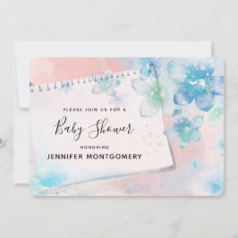 Convite Flores Azuis bonito no Chá de fraldas de Fundo Ros