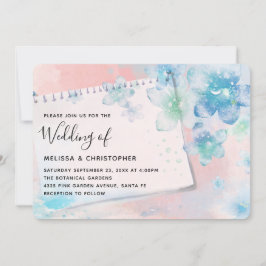 Convite Flores Azuis bonito num Casamento de Fundo Rosa