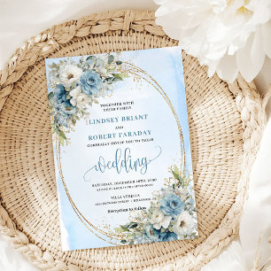Convite Flores Azuis de Aquarela Eucalipto Casamento Doura