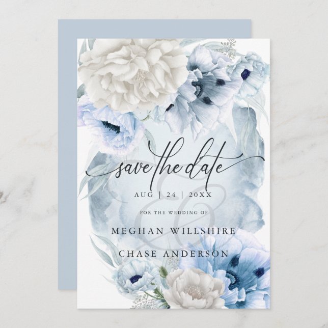 Convite Flores Azuis De Cor Floral Elegante Do País (Frente/Verso)