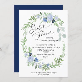 Convite Flores azuis do Marinho do chá de panela