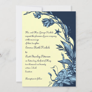 Convite Flores azuis do vintage no casamento amarelo