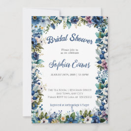 Convite Flores Azuis e Brancas Chuveiro de Noiva Branco