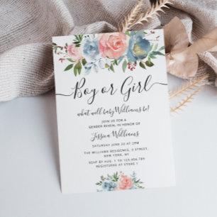 Convite flores azuis e esbranquiçadas gênero de bebê re