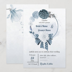 Convite flores azuis empoeiradas e fritas, casamento flora