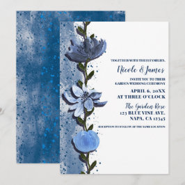 Convite Flores Azuis Modernas Casamento Aquarela Floral