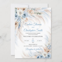 Flores azuis modernas rosas pampas tropicais