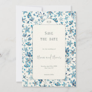 Convite Flores Azuis Pequenas Casando Salve a Data