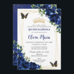 Convite Flores Azuis Reais Quinceañera Borboletas<br><div class="desc">Personalize este bonito convite de 16 anos de Quinceañera, floral azul real, Quinceañera, fácil e rápido. Basta clicar no botão personalizar para editar os textos, alterar as fontes e as cores das fontes. Apresentando vibrantes flores azuis reais, borboletas e sotaques dourados. Itens correspondentes disponíveis no repositório. c) Paperie fina de...</div>