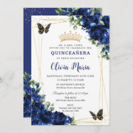 Convite Flores Azuis Reais Quinceañera Borboletas