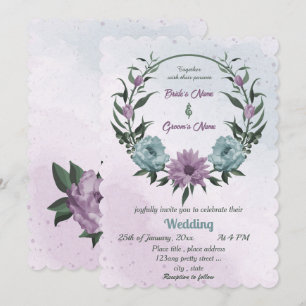 Convite flores azuis roxas botânico casamento
