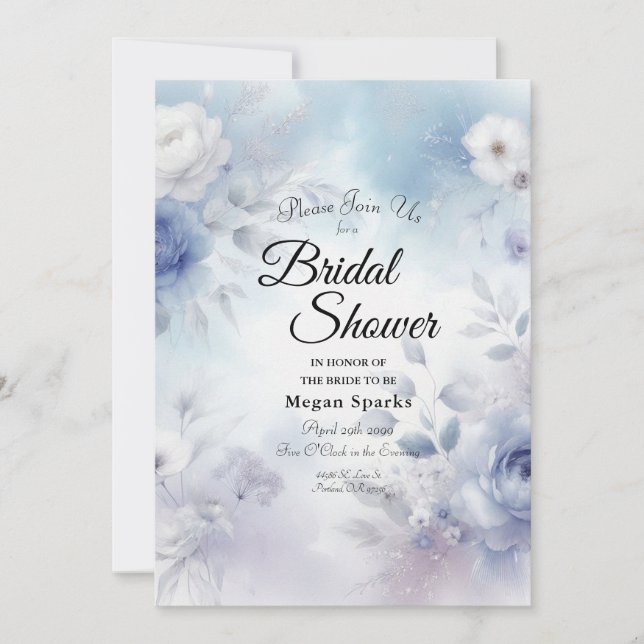 Convite Flores Azuis Suaves e Lavanda Mist (Frente)