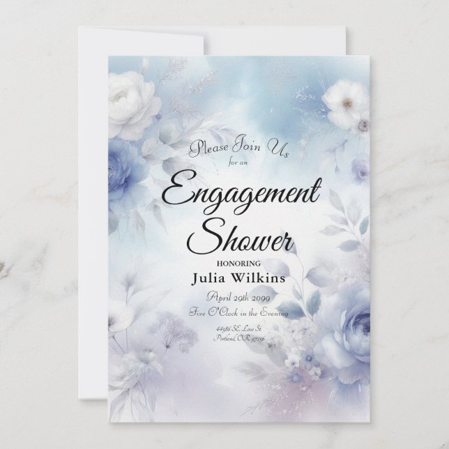 Convite Flores Azuis Suaves e Lavanda Mist (Frente)