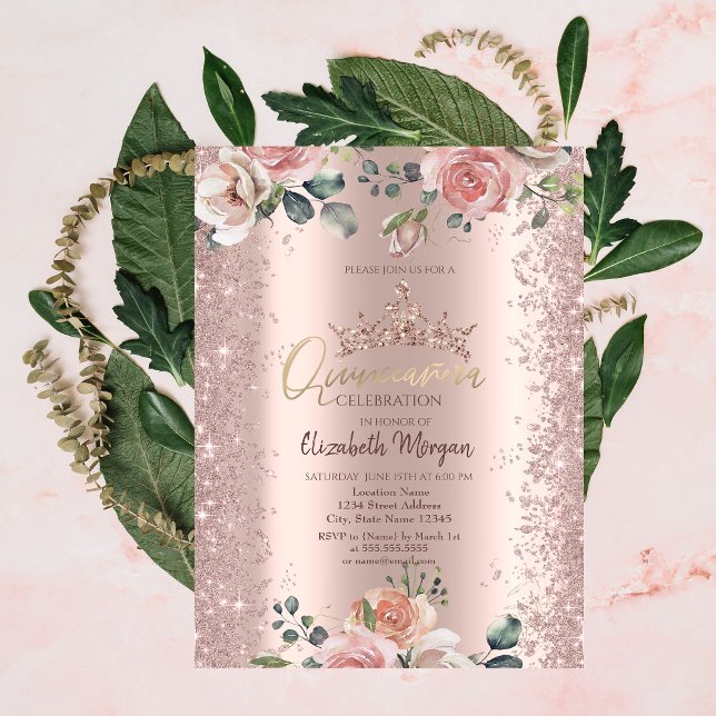 Convite Flores Blush Diamantes Ouro Rosé (Criador carregado)