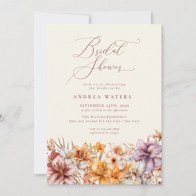 Convite Flores Boho em Aquarela | ChÃ¡ de Noiva Floral (Frente)
