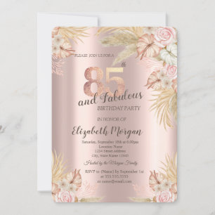 Convite Flores Boho, Grama das Pampas Rosa Dourado Anivers