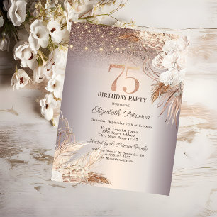 Convite Flores Boho, Luzes de Corda Brilhantes Aniversário