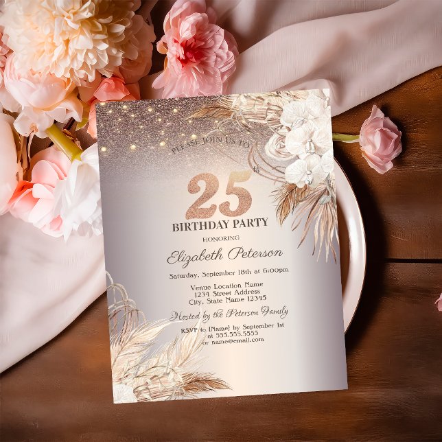 Convite Flores Boho, Luzes de Corda Cintilantes Aniversári (Criador carregado)