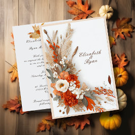 Convite Flores Boho Outono, Casamento de Outono
