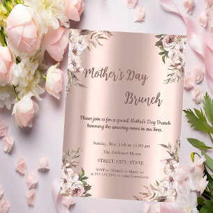 Convite Flores Boho Rosa Dourado Brunch do Dia das Mães