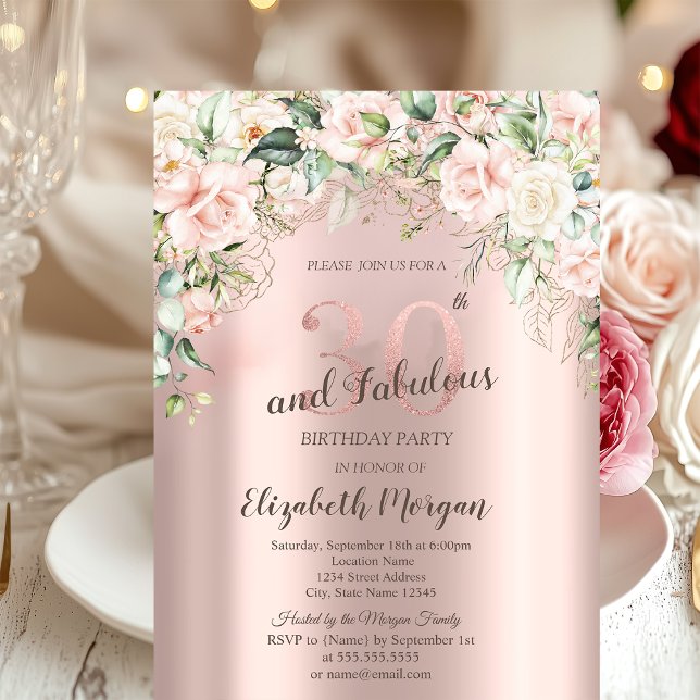 Convite Flores Boho Rosas Dourado Rosa Aniversário de 30 a (Criador carregado)