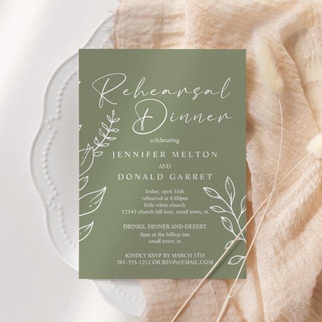 Convite Flores Boho Sage Jantar de Ensaios de Casamento (Criador carregado)