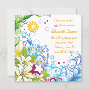 Convite Flores bonitas e estrelas com Chá de fraldas neutr