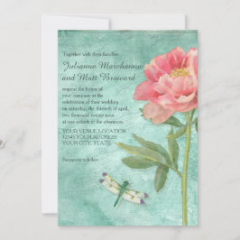 Convite Flores bonito de Peony Retro em Dragonfly