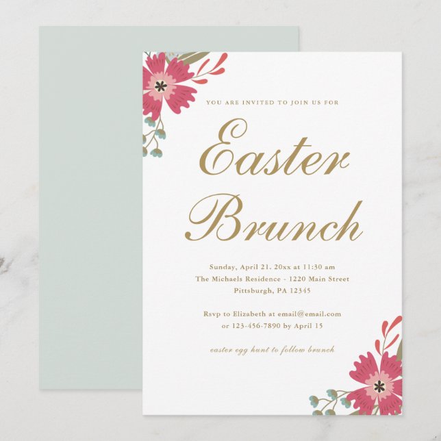 Convite Flores bonito e Brunch de Páscoa Verde da Casa da  (Frente/Verso)