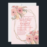 Convite Flores bonito Pintadas Cor-de-Rosa Molhação Da Len<br><div class="desc">Este convite de aniversário elegante, moderno e artístico e doce dezesseis é perfeito para o dia especial de sua filha. Apresenta uma cor d'água pintada manualmente, cor rosa-rosa, ouro amarelo, castanho-castanho e flores verdes de sábio e folhas sobre um simples fundo cor-de-rosa-pincel com uma dupla borda geométrica dourada cintilante impressa....</div>