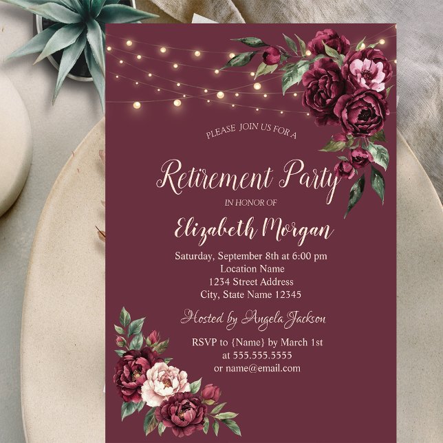 Convite Flores Borgonhetas Luzes Brilhantes Reforma (Criador carregado)