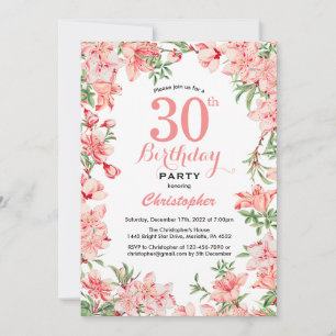 Convite Flores Botânicas aniversário de 30 anos cor-de-r