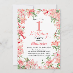 Convite Flores Botânicas Boho Rosa primeiro aniversario