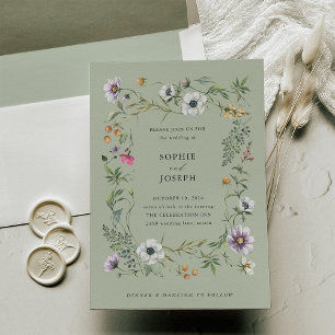 Convite Flores Botânicas Casamento Verde Suave