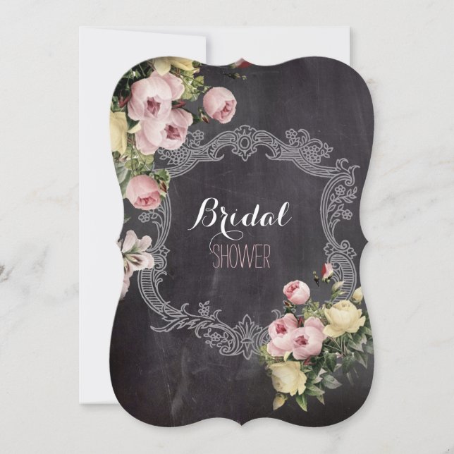 Convite Flores botânicas Chalkboard bridal party (Frente)