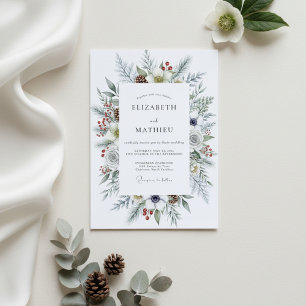 Convite Flores Botânicas de Inverno Branco Casamento