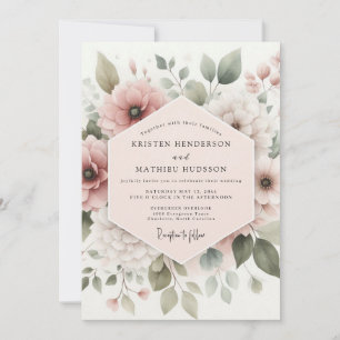 Convite Flores Botânicas de Rosa Empoeirada Casamento