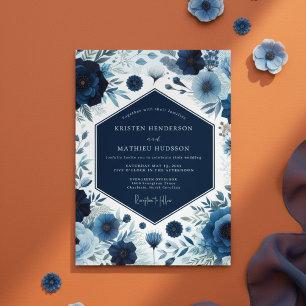 Convite Flores Botânicas Deep Blue para Casamento