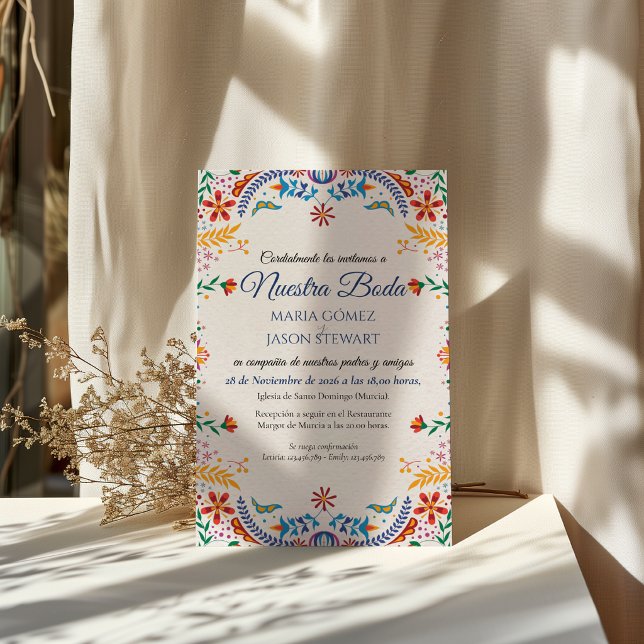 Convite Flores Botânicas Florais Coloridas Casamento Espan (Colorful Floral Botanical Flowers Spanish Wedding Invitation)