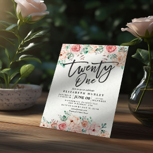 Convite Flores Botânicas Por Aquarela De aniversário de 21