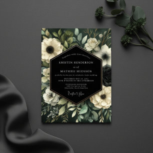 Convite Flores Botânicas Profundo Verde Casamento