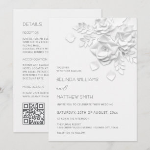 Convite Flores Brancas 3D Casamento Tudo-Em-Um
